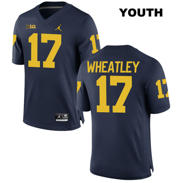 Youth NCAA Michigan Wolverines Tyrone Wheatley #17 Navy Jordan Brand Authentic Stitched Football College Jersey GY25E56AU